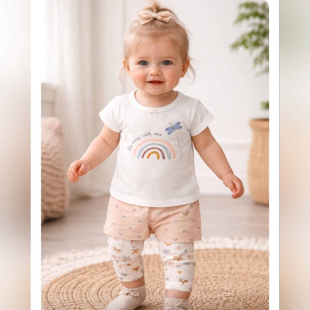 Cutie Pie Dreamer 12M Girls Rainbow & Dragonfly 3-Piece Outfit Set NWT